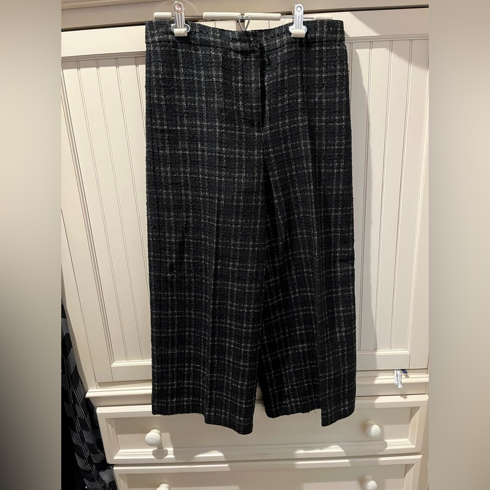 Ann Taylor Black & Gray Plaid Wide-Leg Pants